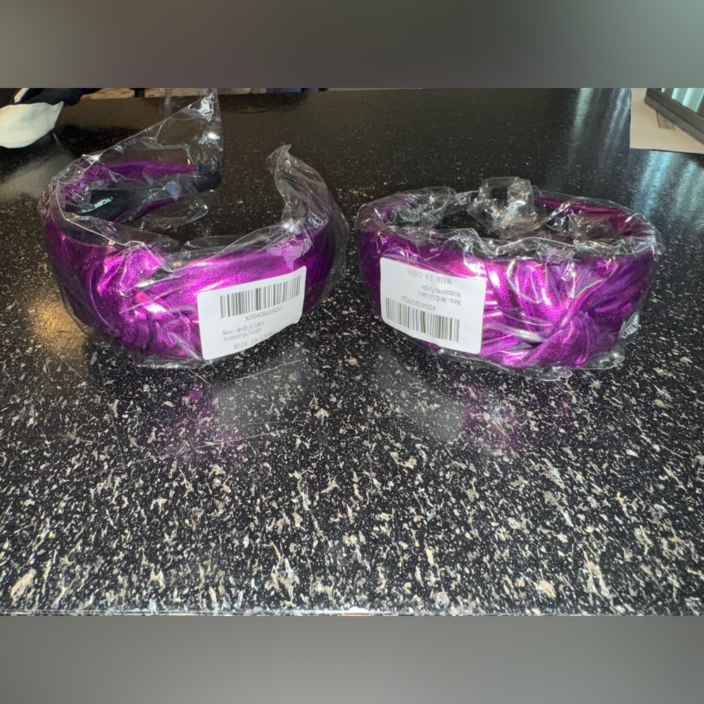 2 purple metallic headbands NWT